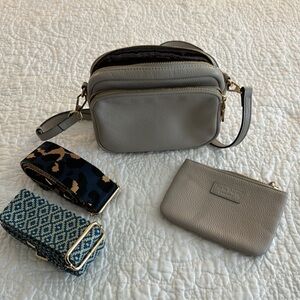 Pom Pom London Leather Crossbody Bag and Accessories.